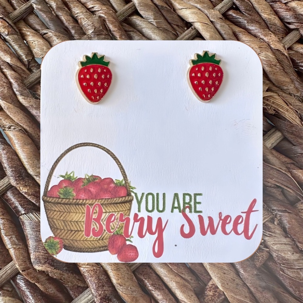 New Handmade Strawberry Stud Earrings (0.4” wide x 0.5” tall)